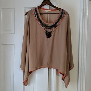 Tan & Orange Beaded Kimono Tunic